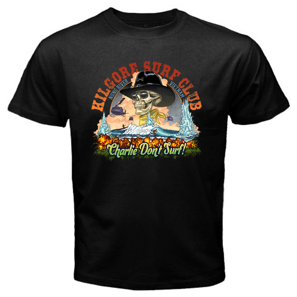 Kilgore Surf Club Charlie Don’t Surf Men’s Black T-Shirt Size S to 5XL