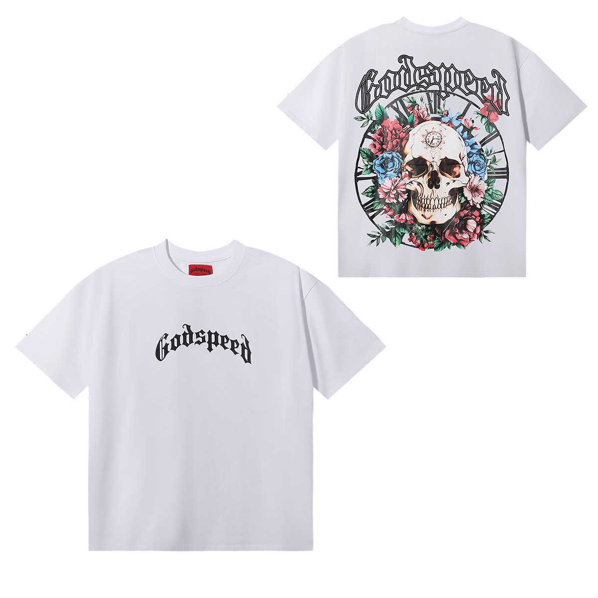 Godspeed Floral Skull Skeleton Vintage Streetwear Graphic Tee T-Shirt