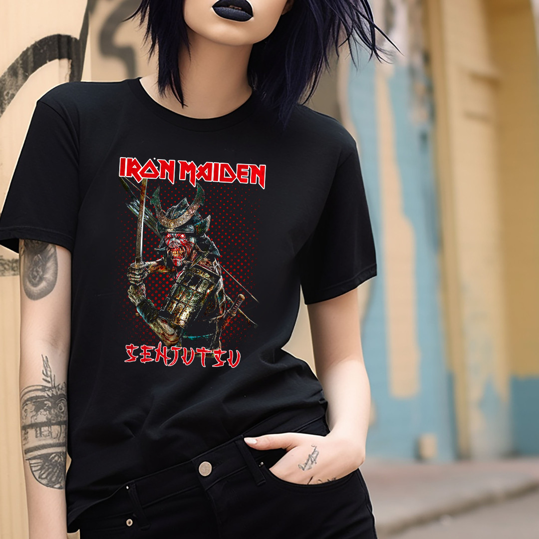 Iron Maiden Senjutsu Graphic Black T-Shirt Eddie Samurai Heavy Metal Band Tees