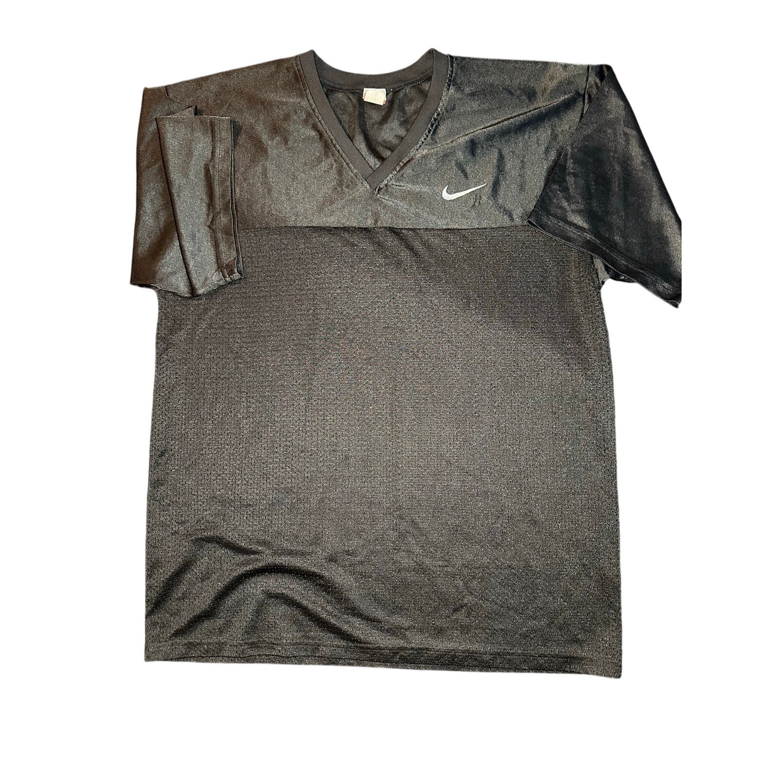 Nike V-Neck T-Shirt Black Mesh Panel Athletic Men’s L Streetwear Y2K