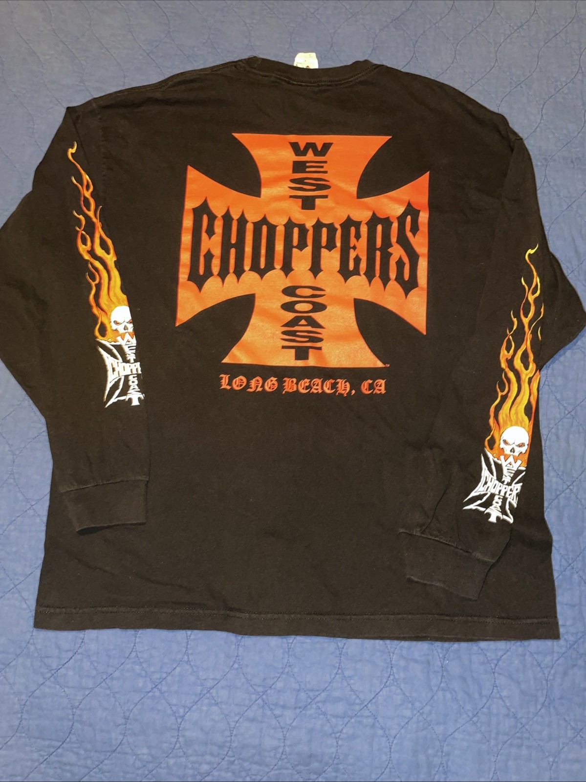 VTG 2004 West Coast Choppers CFL Black Fire Flame Skull LS Shirt Size XXL