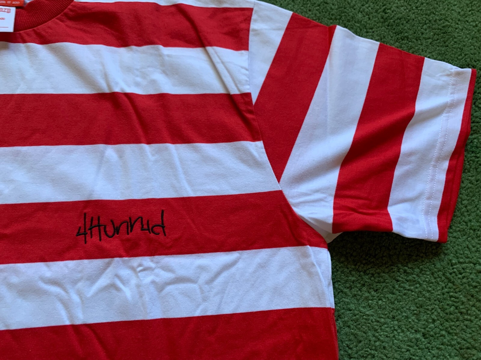 MEN’S 4HUNNID 400 YG HIP HOP RED & WHITE STRIPED T-SHIRT SIZE S NWOT