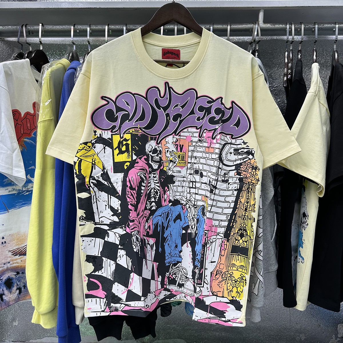 Godspeed Graffiti Style Tee Streetwear Men’s Hip Hop Oversized Graphic T-Shirt