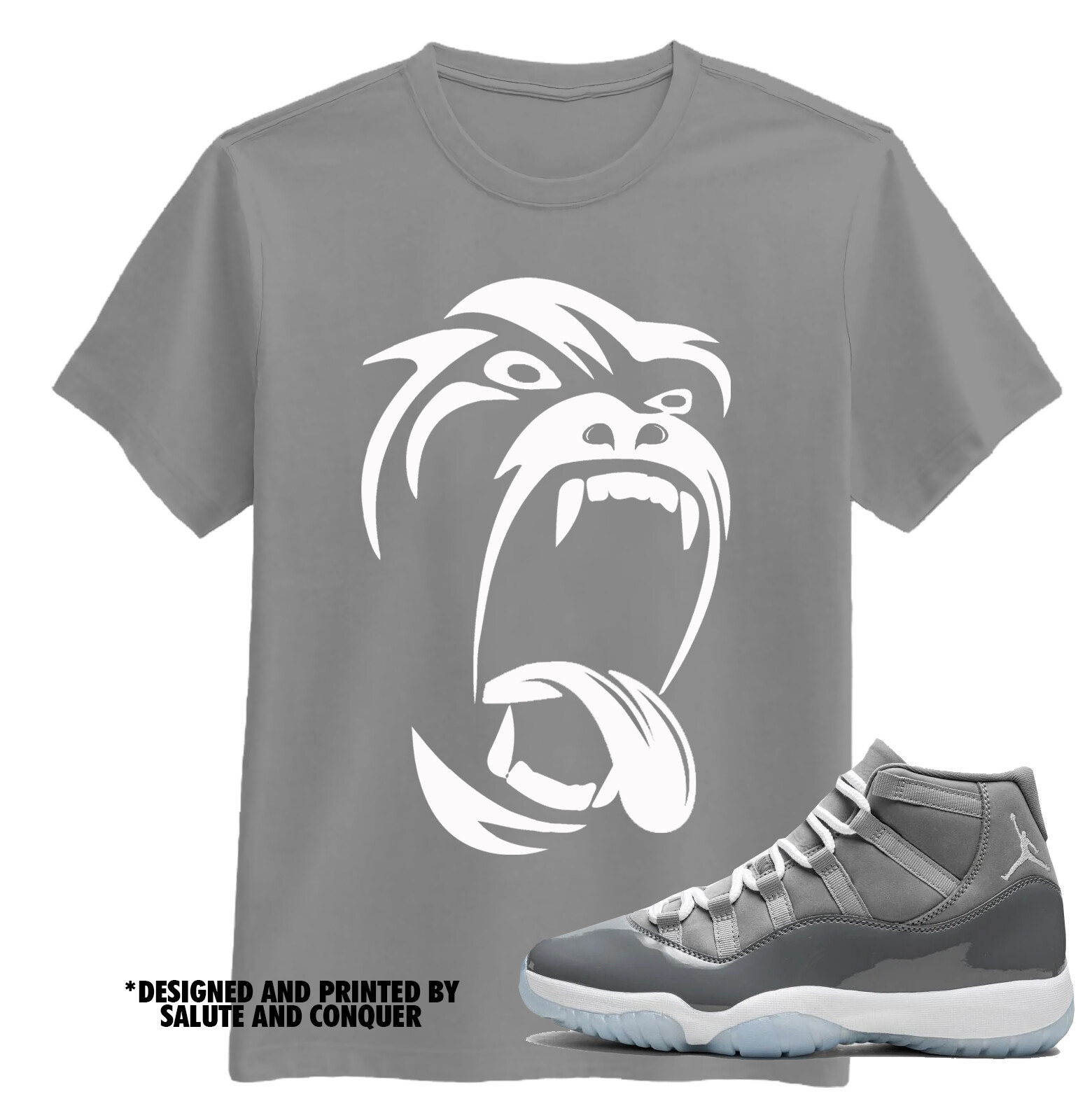 JORDAN 11 COOL GREY T SHIRTS BY SALUTE AND CONQUER (GORILLA)