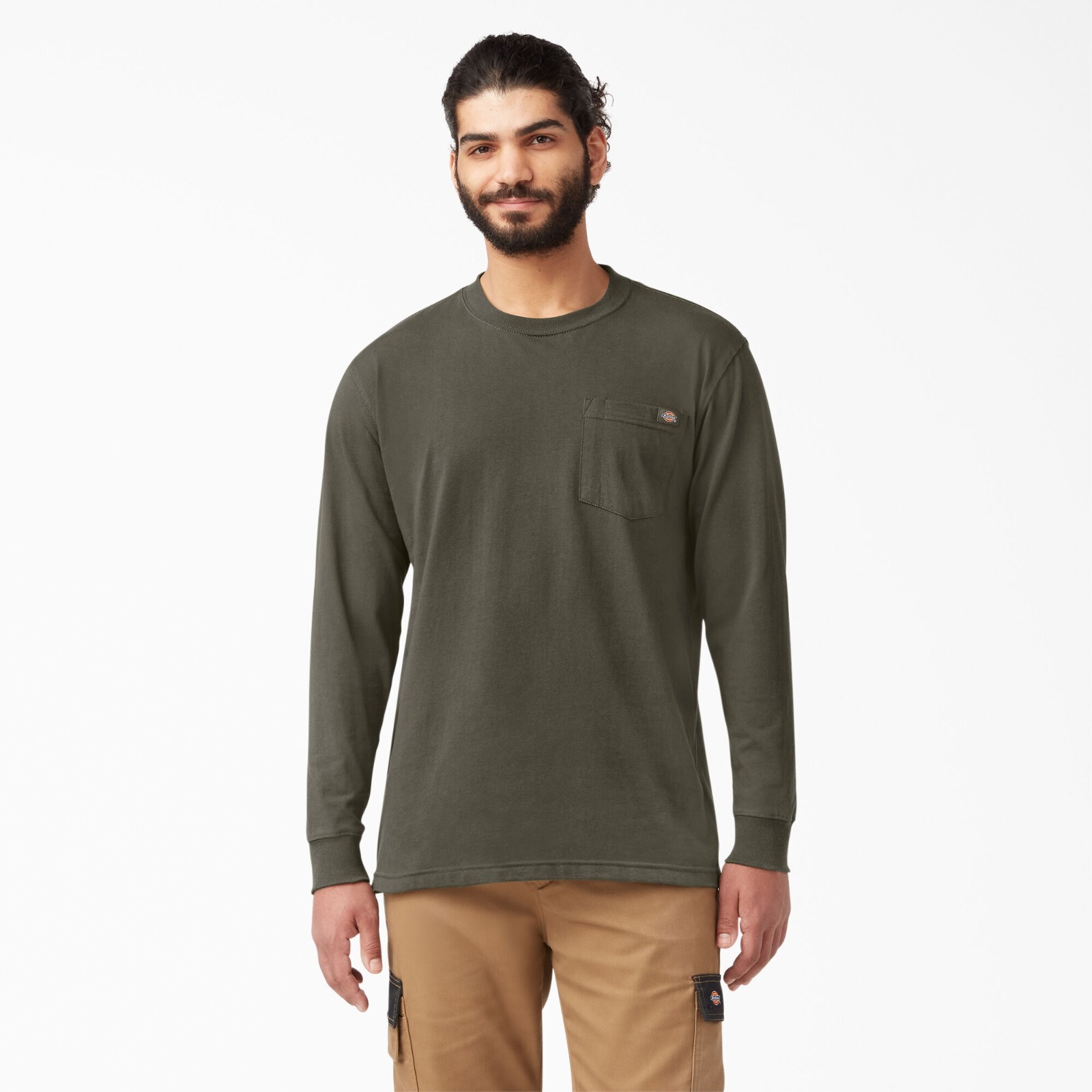 Dickies Long Sleeve Heavyweight Pocket Tee. Dickies Pocket T WL450, Moss