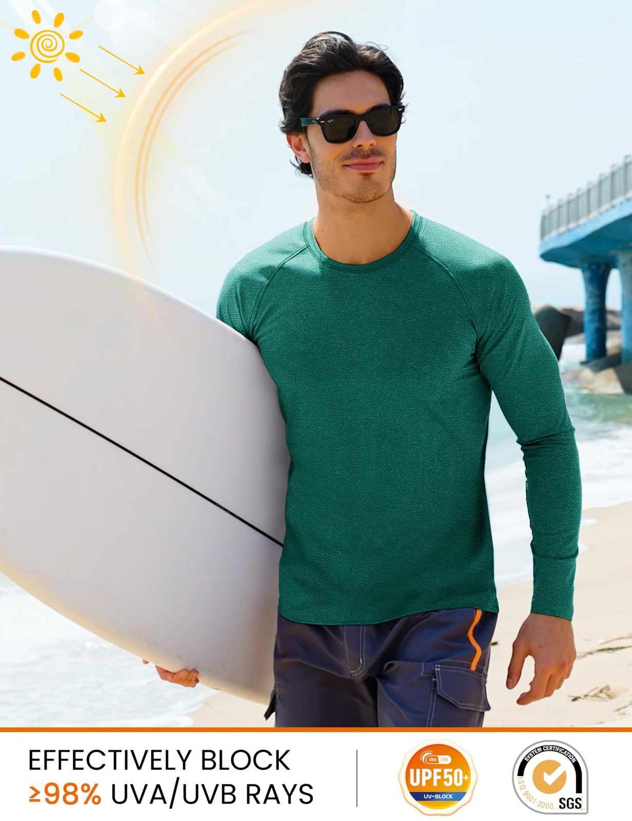 UPF 50 Shirts for Men Long Sleeve Lightweight Dry Fit Sun Protection Shirt Su…