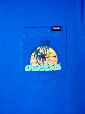 Chubbies The Weekend Has Arrived Pocket T-Shirt Mens Medium Blue Palm Tree Wave