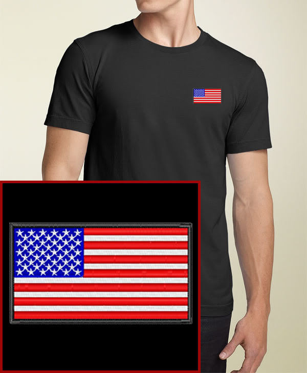 American Flag EMBROIDERED Black USA T-Shirt NEW
