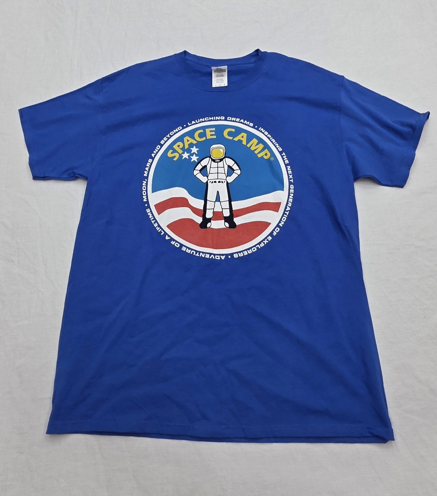 Gildan Space Camp Blue Graphic Print T-Shirt Size Large