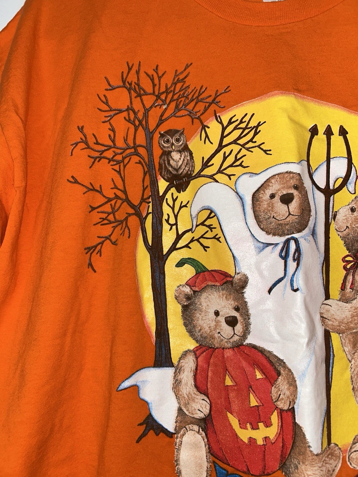 Vtg Tee Shirt Size XL Orange Teddy Bear Halloween Cute Print Atlas Top S/s