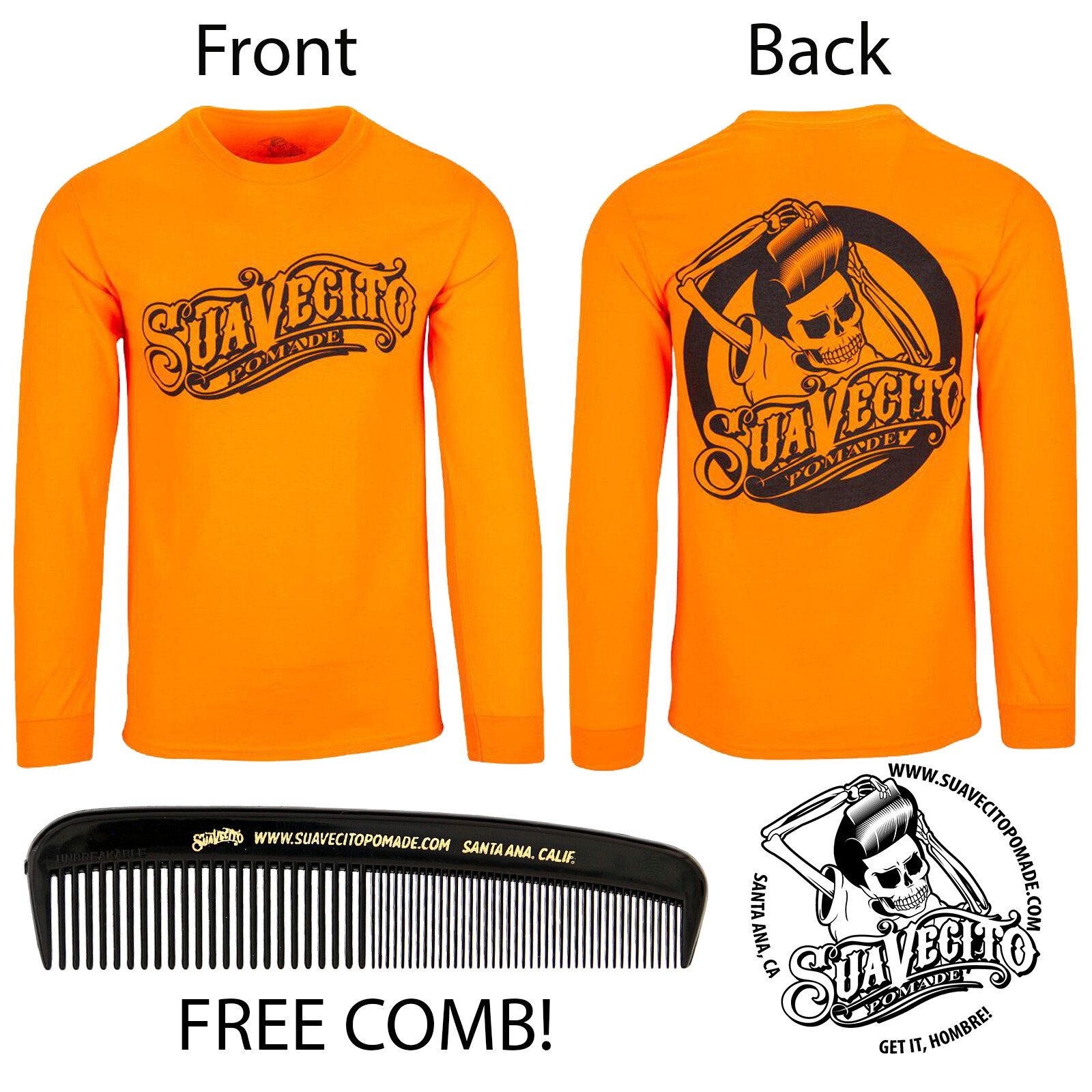 Men’s Suavecito OG Safety Orange Long Sleeve Shirt (S M L XL 2XL 3XL 4XL 5XL)
