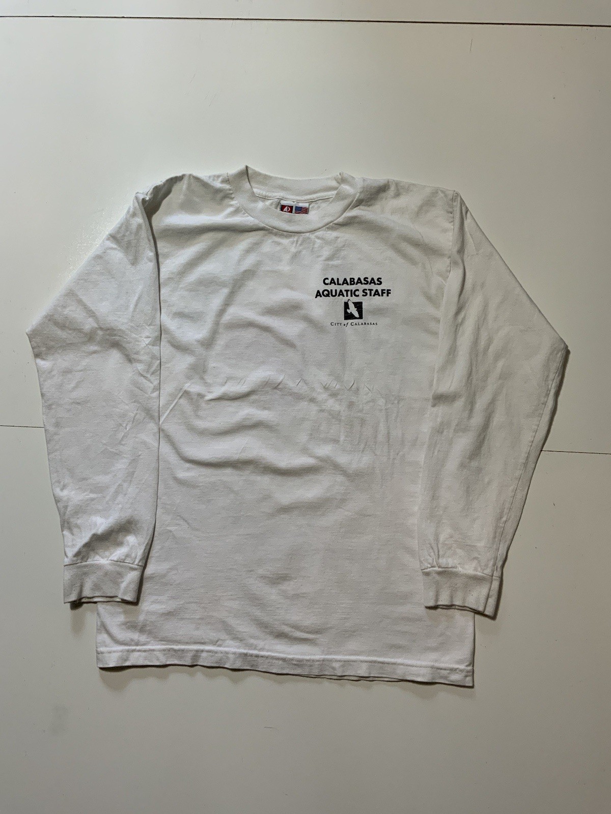Calabasas Aquatic Staff City Lifeguard Swimming White Graphic L/S T-Shirt Sz. M