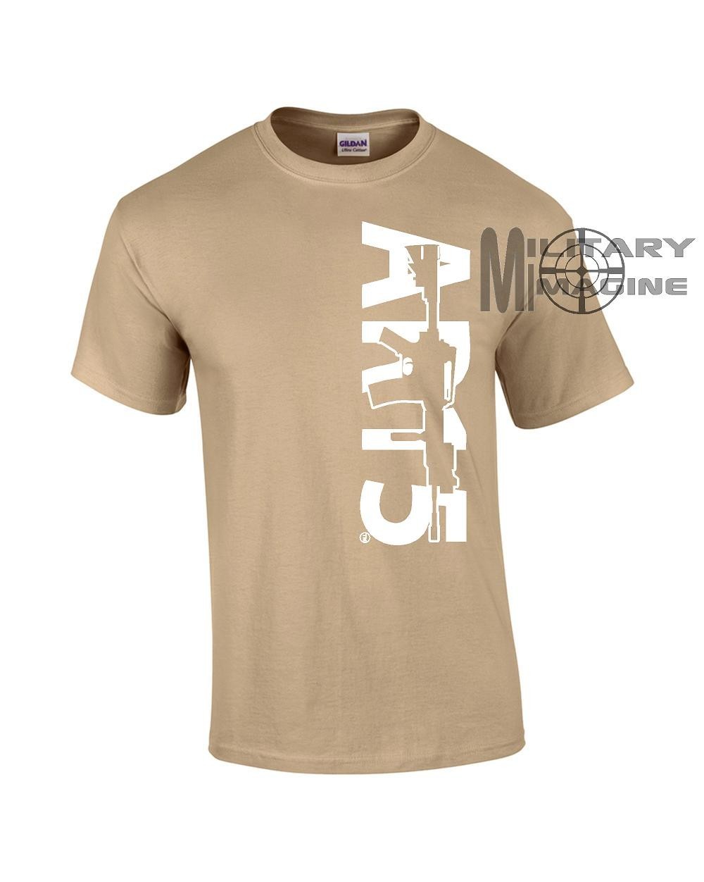 AR-15 Tan T-Shirt US Flag Back M4 Front Military Army color Logo Rifle Gun