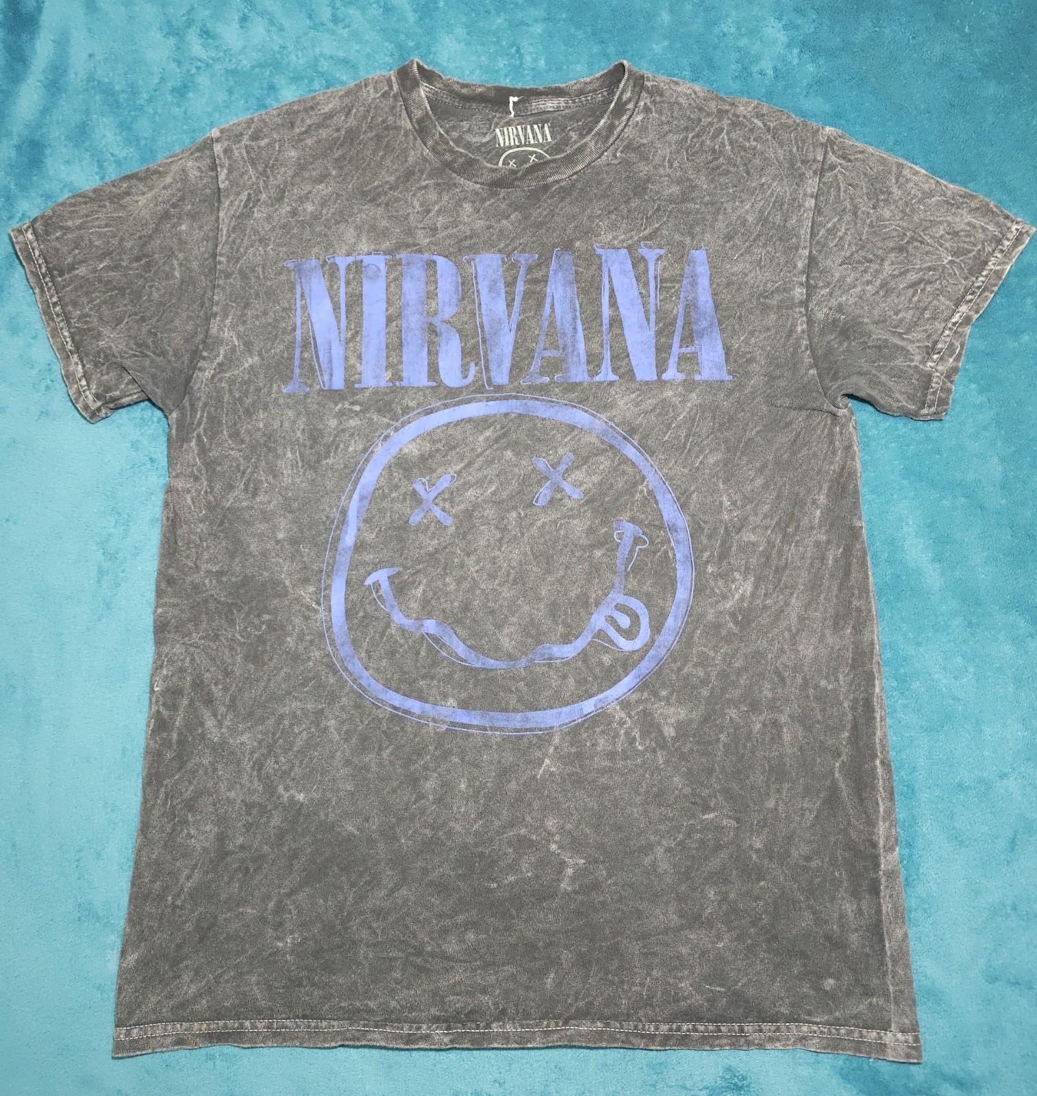 Nirvana Logo Black Acid Wash Short Sleeve Cotton T-Shirt Men’s M
