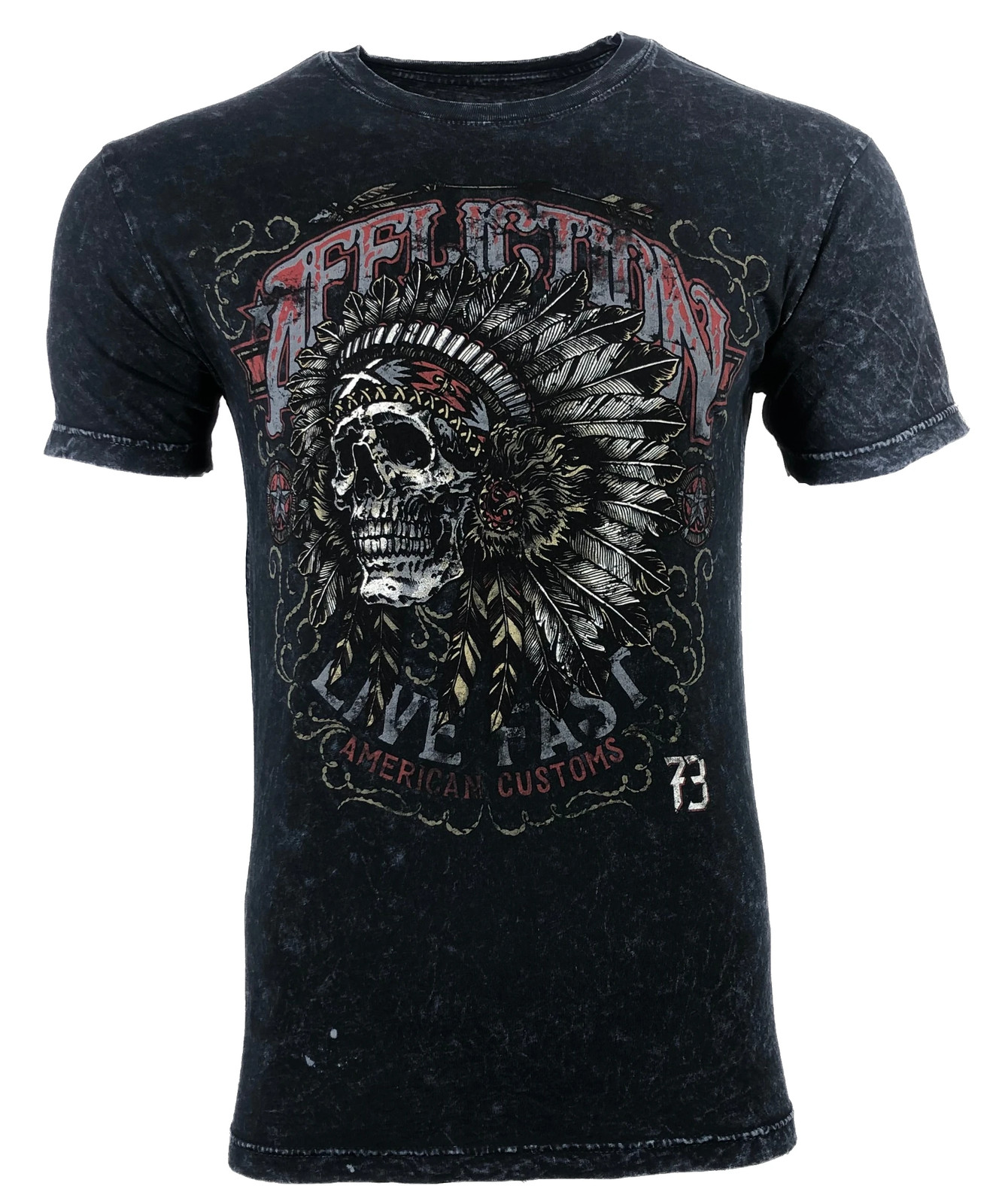 AFFLICTION Men’s T-shirt AC IROQUOIS BLACK LAVA Biker Skull Tattoo MMA S-4XL