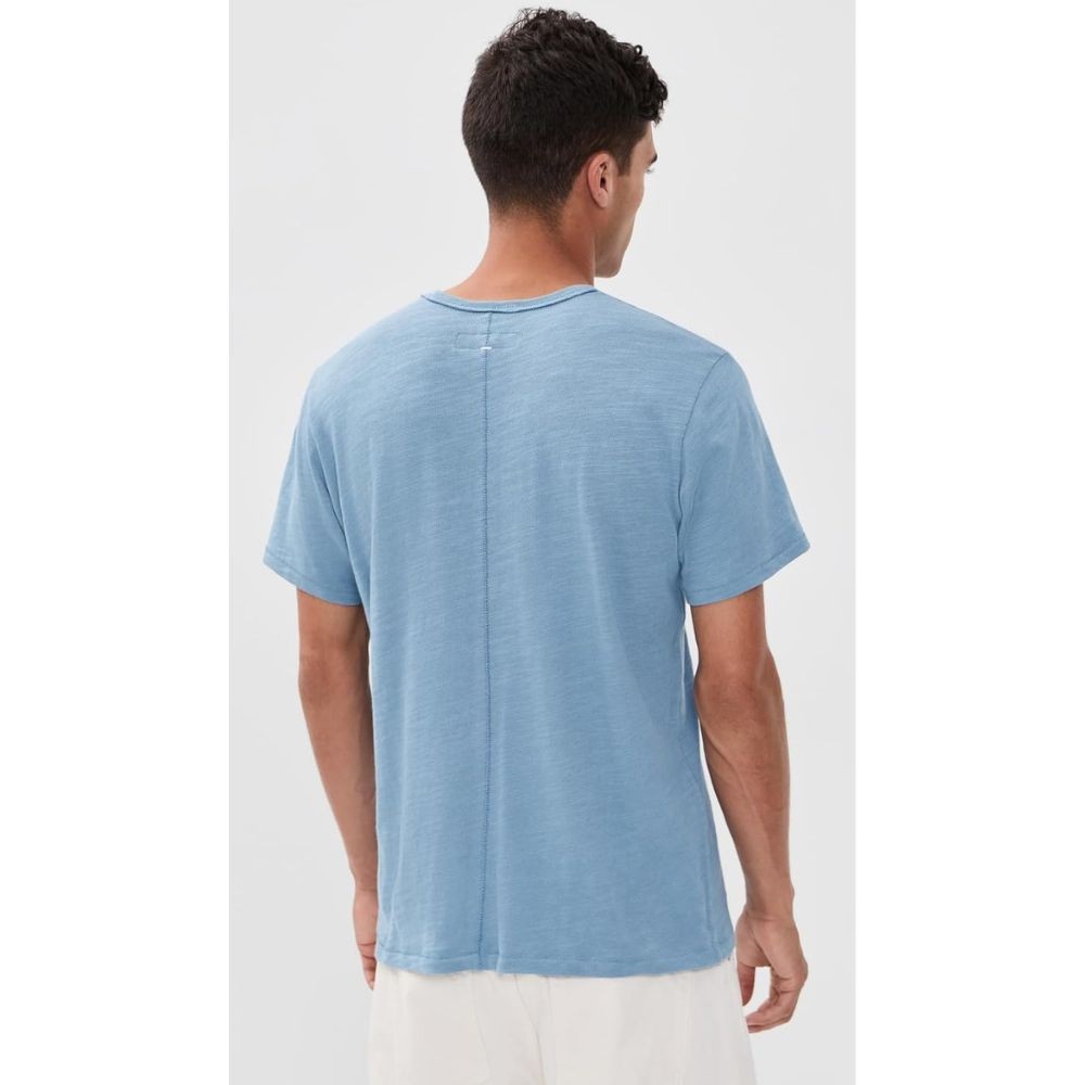 Rag & Bone Mens Fog Blue Classic Crew Neck Pull On Short Sleeve Cotton Flame Tee