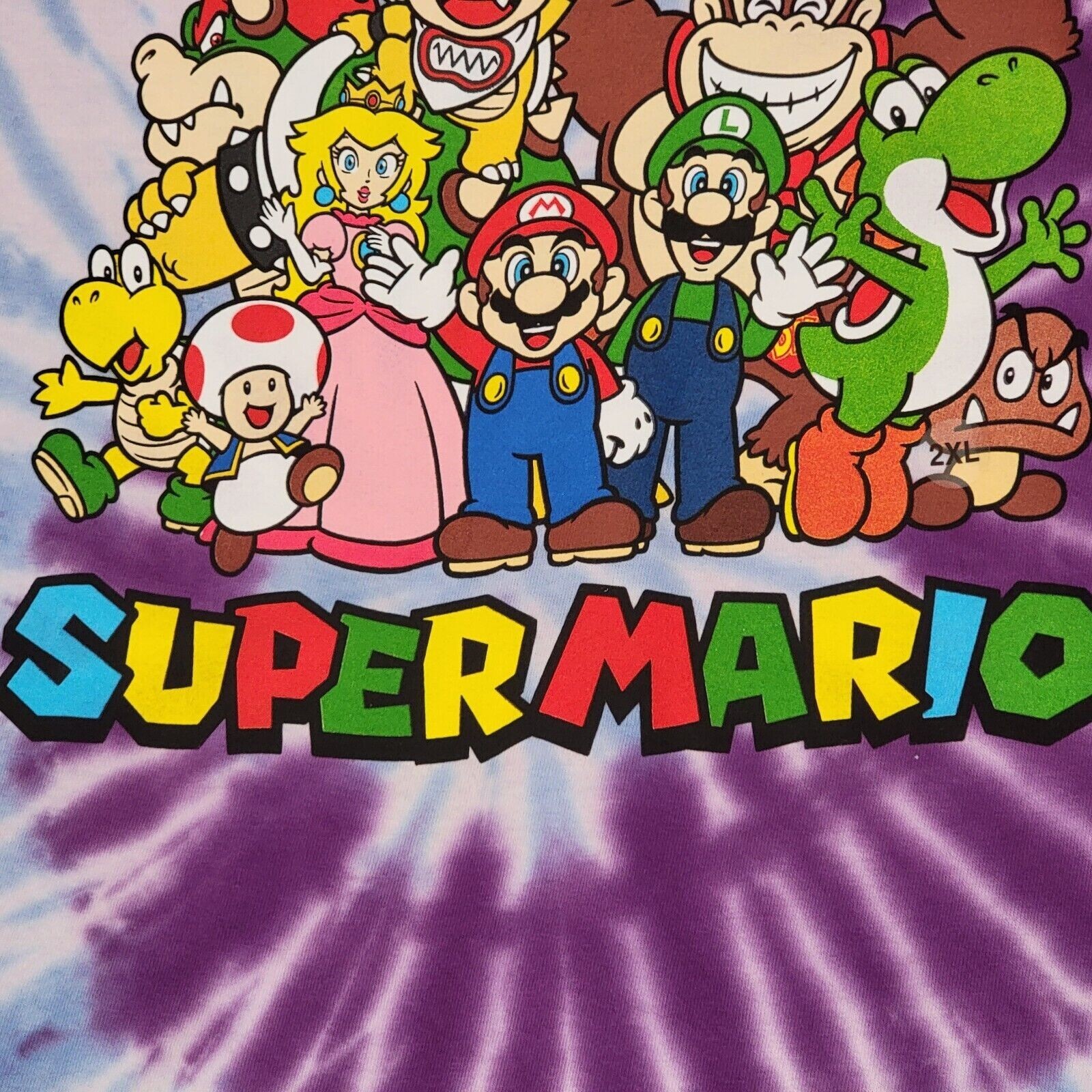 NINTENDO SUPER MARIO TIE DYE SHIRT Mens LARGE PURPLE BLUE CASUAL Video Game NWT