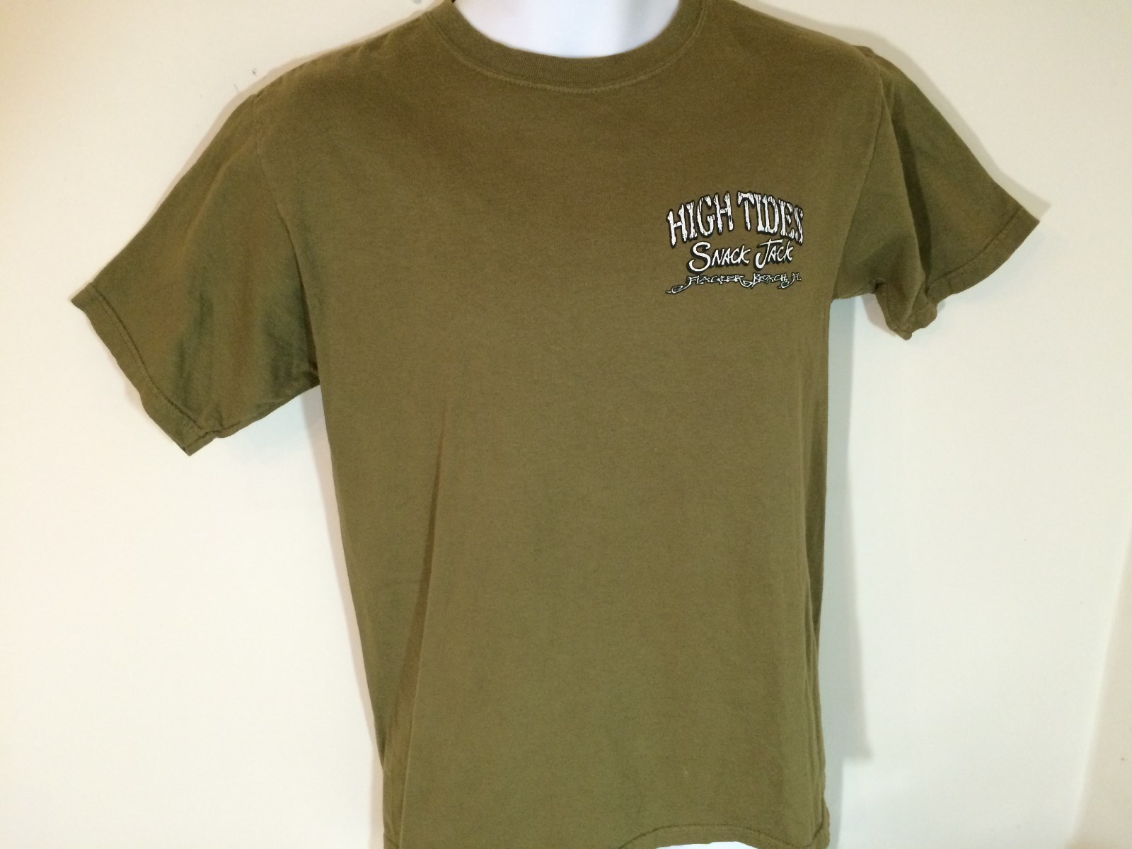 T-SHIRT S 94% Cotton GREEN- HIGH TIDES SNACK JACK FLAGLER BEACH, FL e