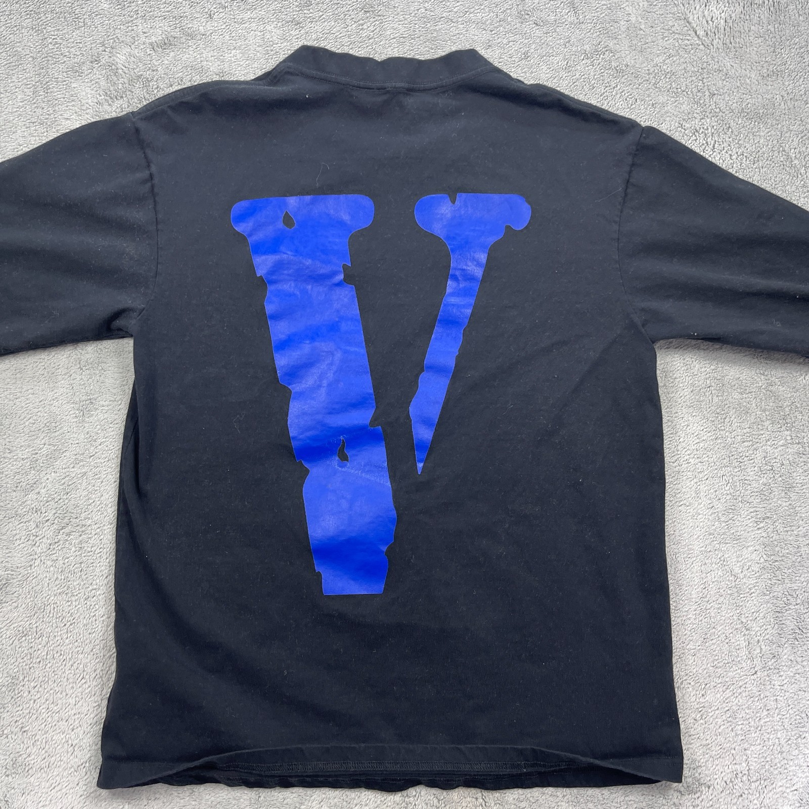 Vlone T-Shirt Men Medium Black Blue Logo Long Sleeve Graphic Tee Streetwear