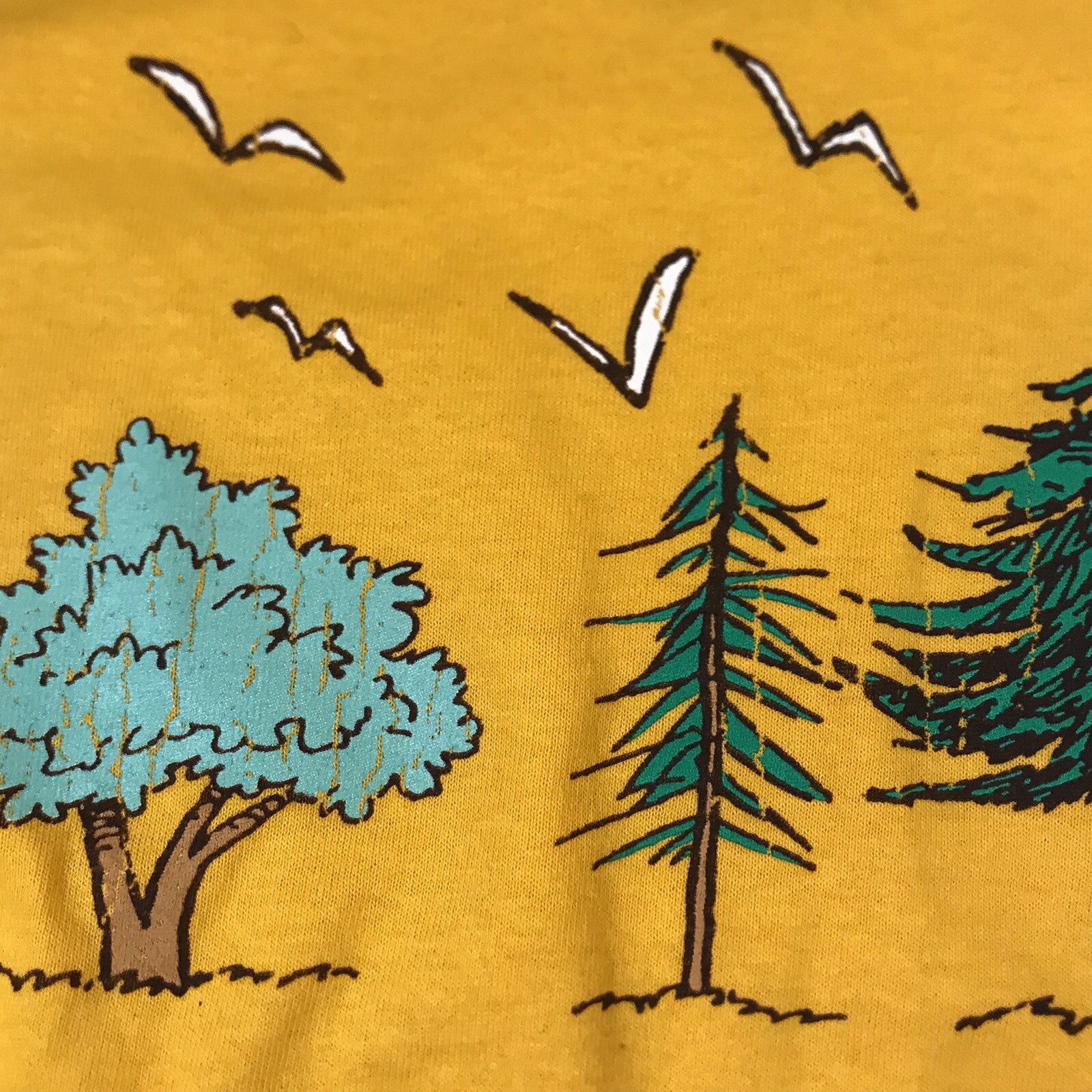 DISNEY Mickey Mouse Forest Hiker Camper Men’s Small Yellow T-Shirt, NWT