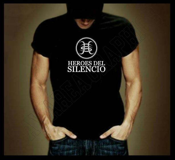 HEROES DEL SILENCIO BLACK T-SHIRT 100% COTTON WHITE FRONT DESIGN NEW HTV
