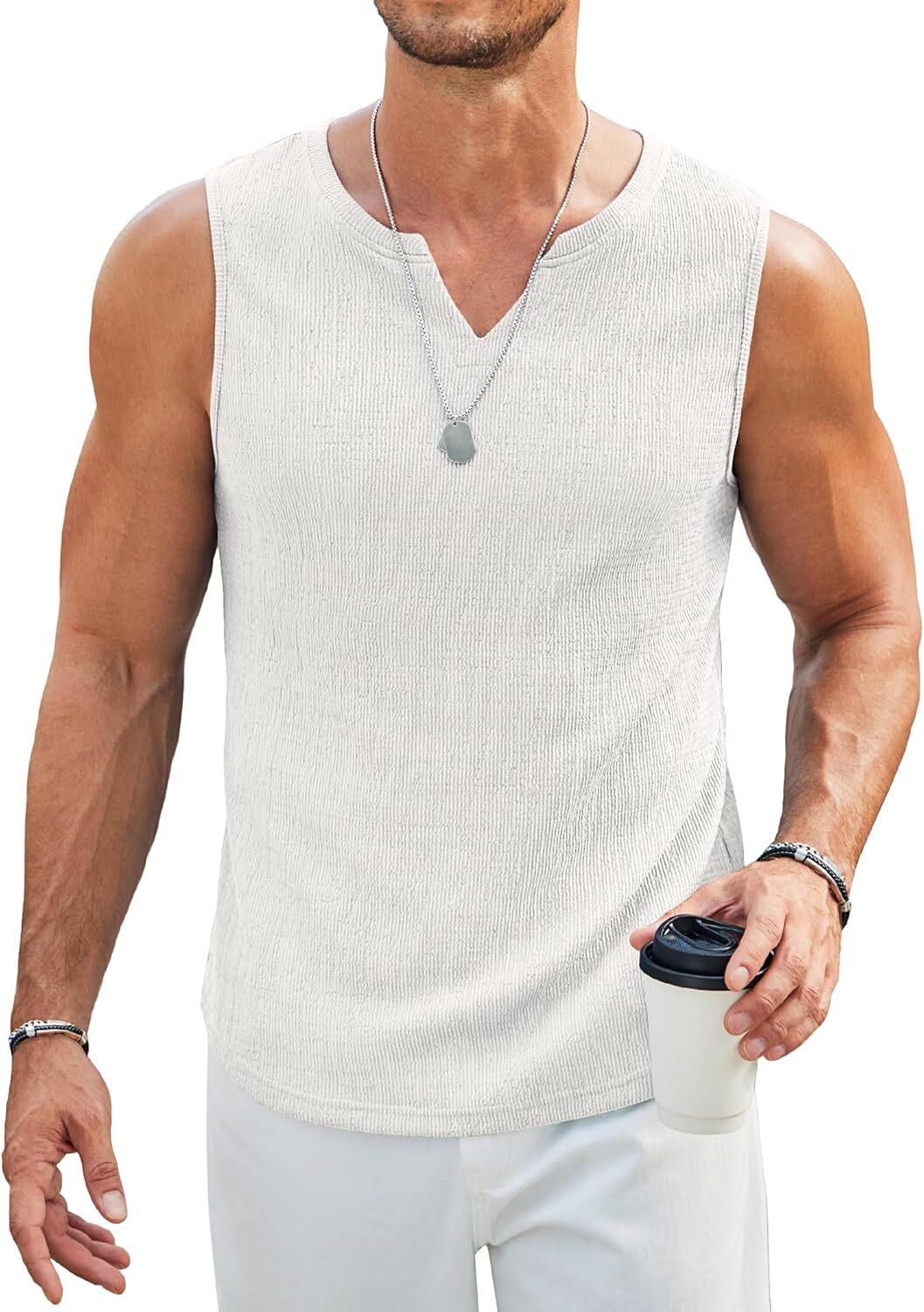 Men’s V Neck Sleeveless Tank Tops 2 Pack Lightweight Knit Muscle Tee for Summer