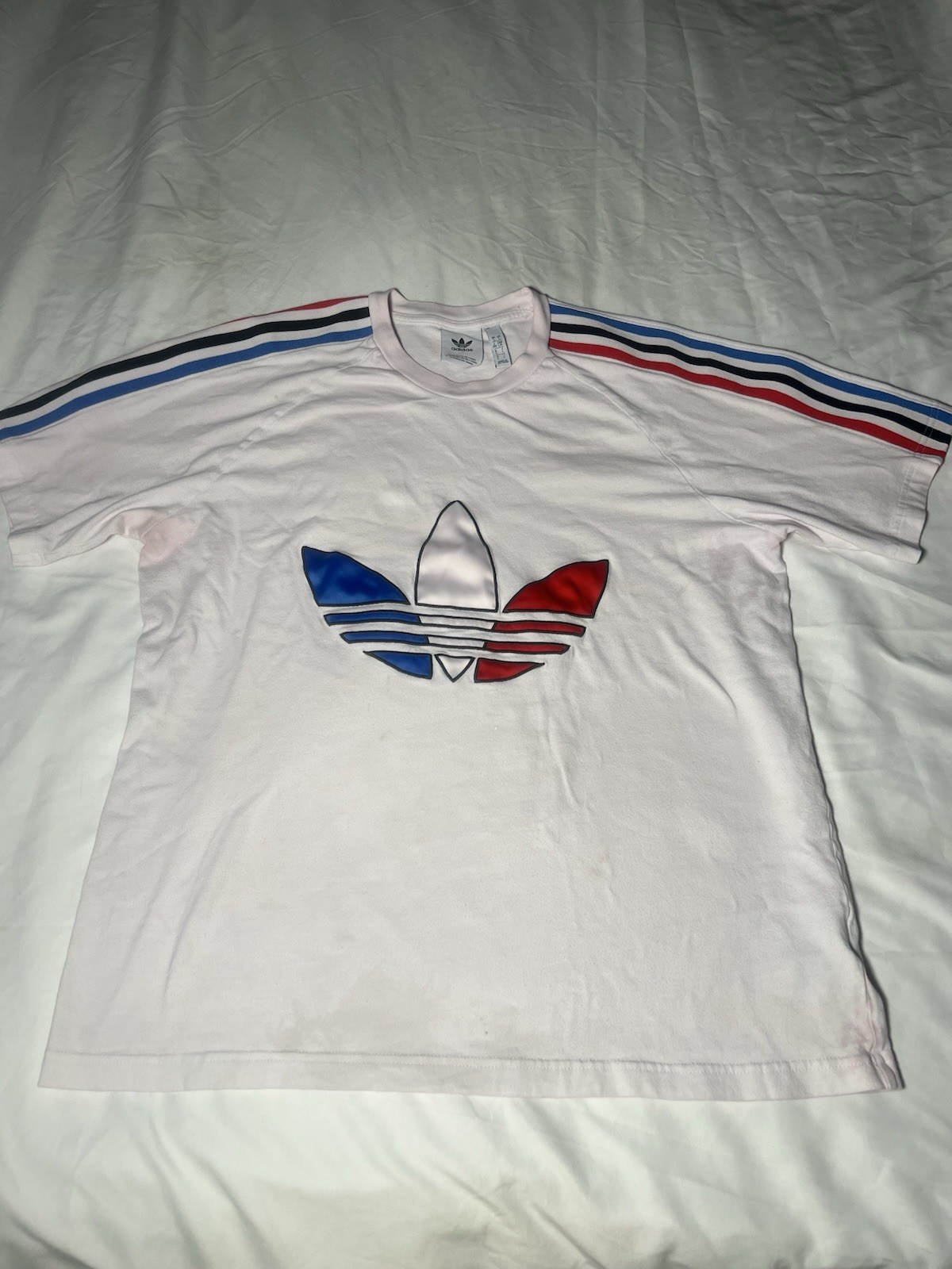 Adidas Originals ADICOLOR TRICOLOR TREFOIL 3 Stripe White Red Blue Men Size L
