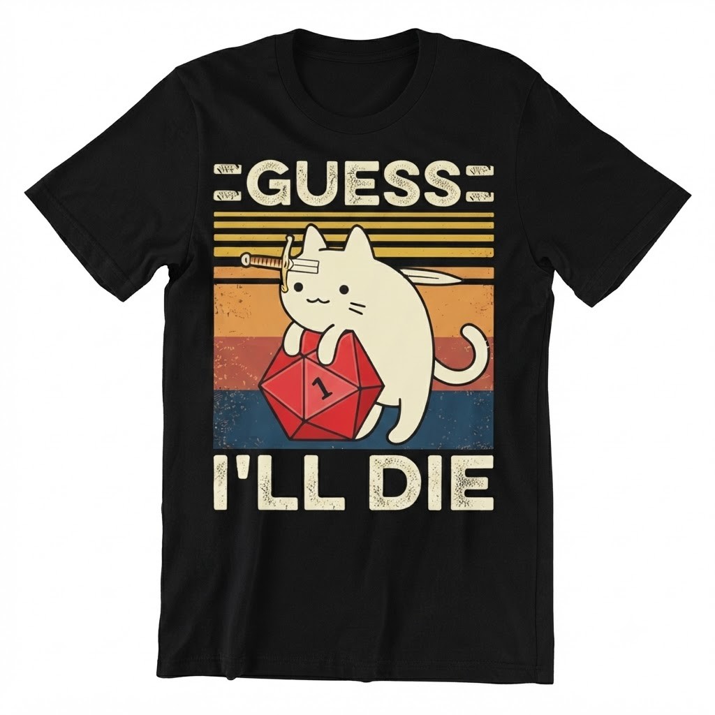 Funny D20 Critical Fail Cat Tee, Dungeons And Dragons Gamer Gift For Friends