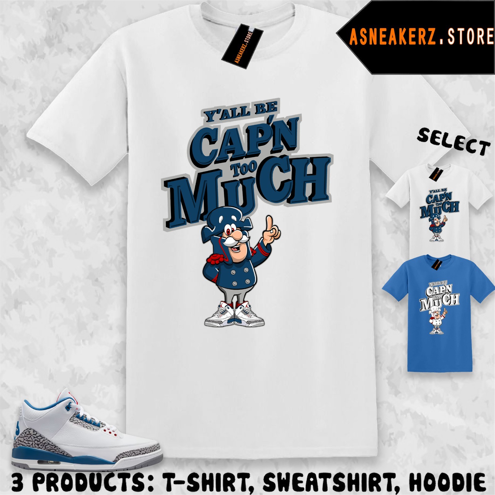 Shirt Matching AJ 3 OG True Blue 2026 Match Sneaker Sneakerhead Captain T-Shirt