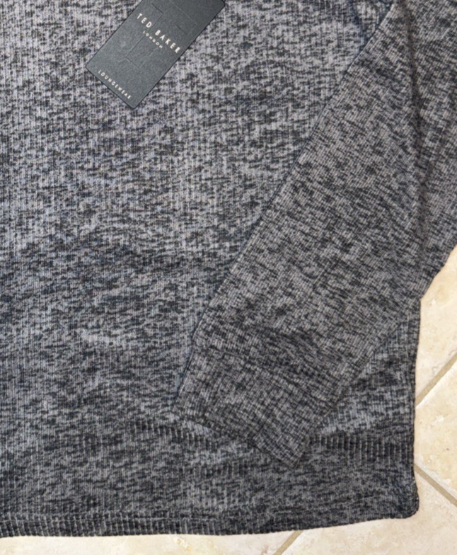 Ted Baker London L/S Rib Crew Loungewear Tee Shirt Mens L Grey Heather NWT