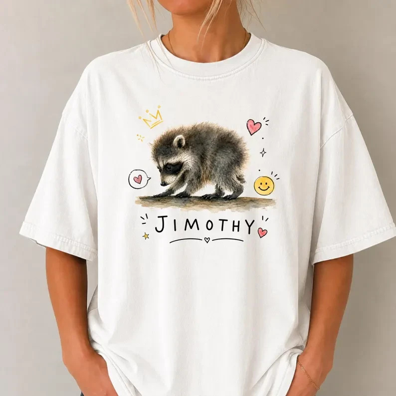 Jimothy Raccoon Shirt Cute Watercolor Heart Crown Doodled T-Shirt Graphic Tee