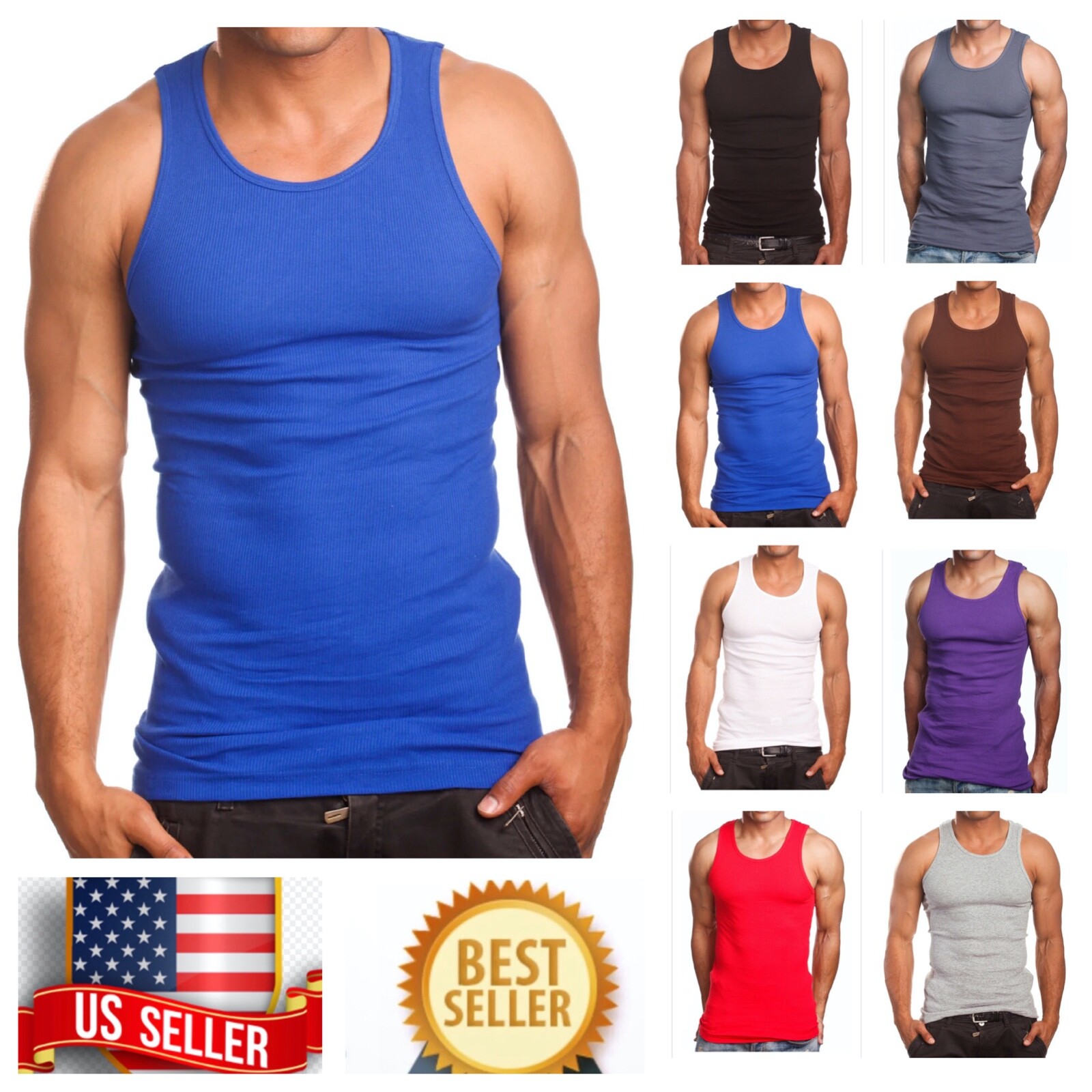 Men S-5XL Lot T-Shirt Tank Top 100% Cotton Wife Beater Slim Muscle Big Size Gym