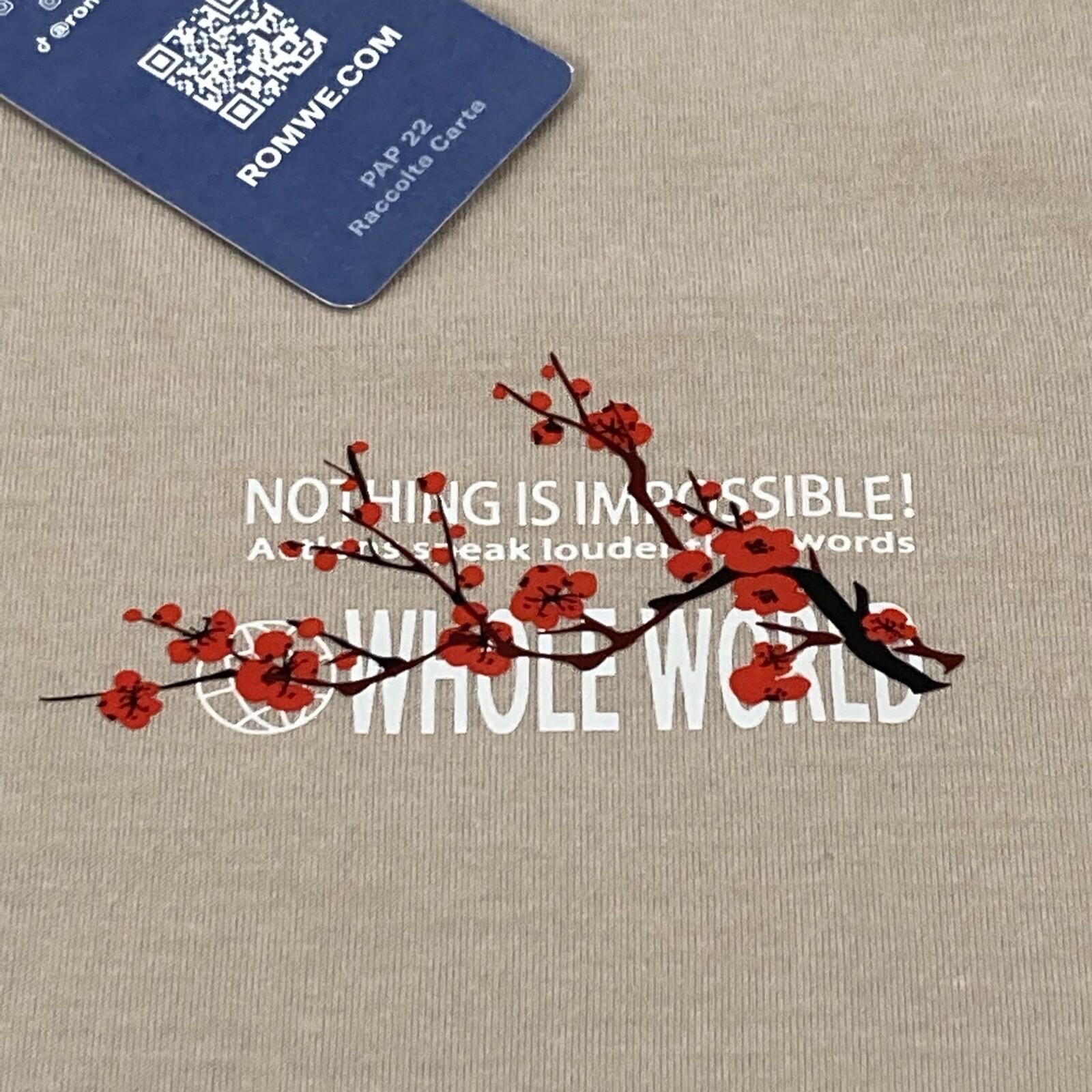 ROMWE Nothings Impossible Whole World Beige Large T-Shirt New Tee