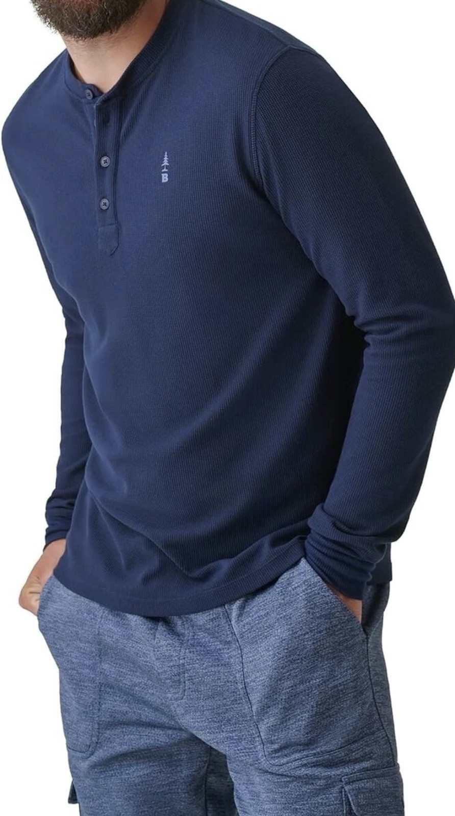 BASS OUTDOOR Men’s Standard Henley Long Sleeve Shirt, Dress Blue Size-Small