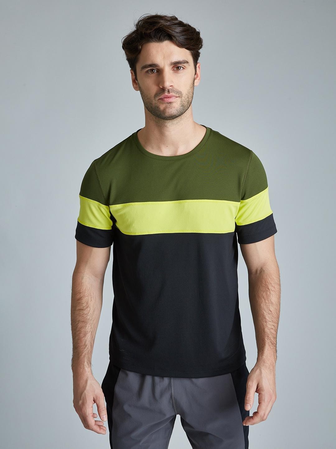 New FourLaps Men’s M Smash Tee Black Chartreuse Olive Green Multi Athletic Shirt