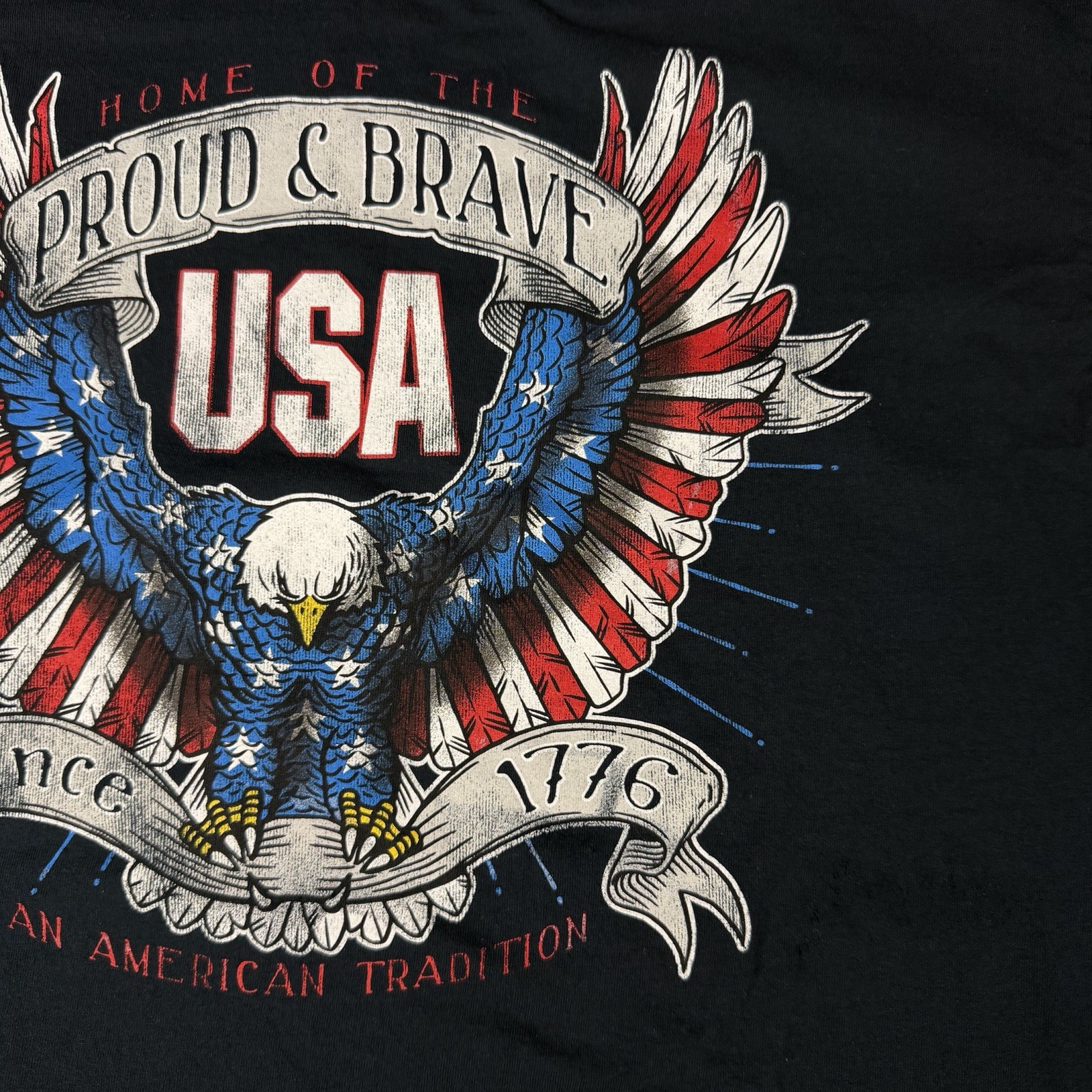 Y2K Proud & Brave USA American Tradition Graphic T-Shirt Black Adult Size 2XL