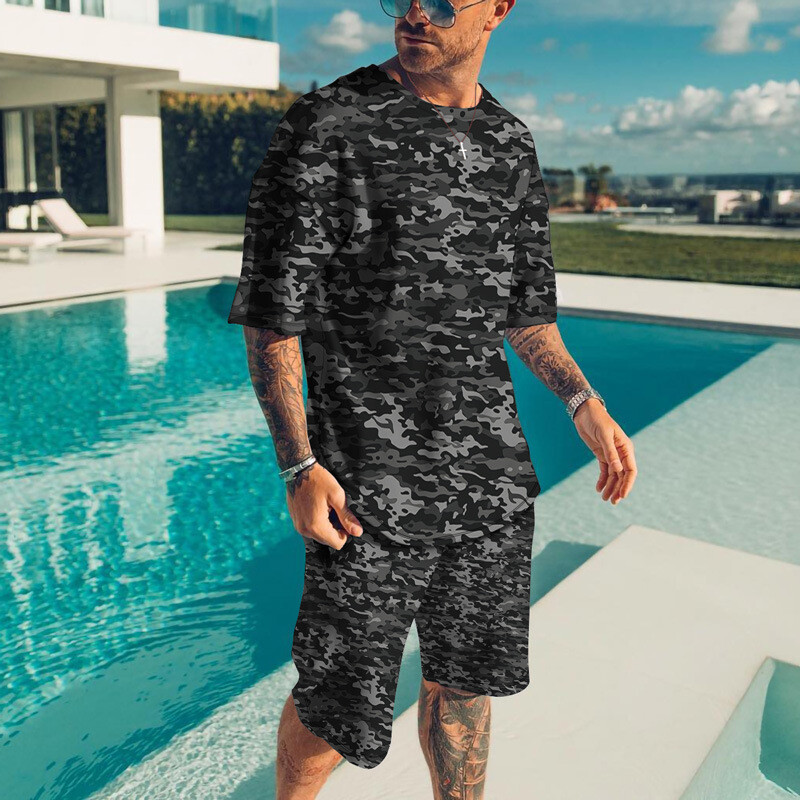 Mens Summer Short Sleeve T-Shirts and Shorts Sweatsuit Set Outfit 2-Piece Set