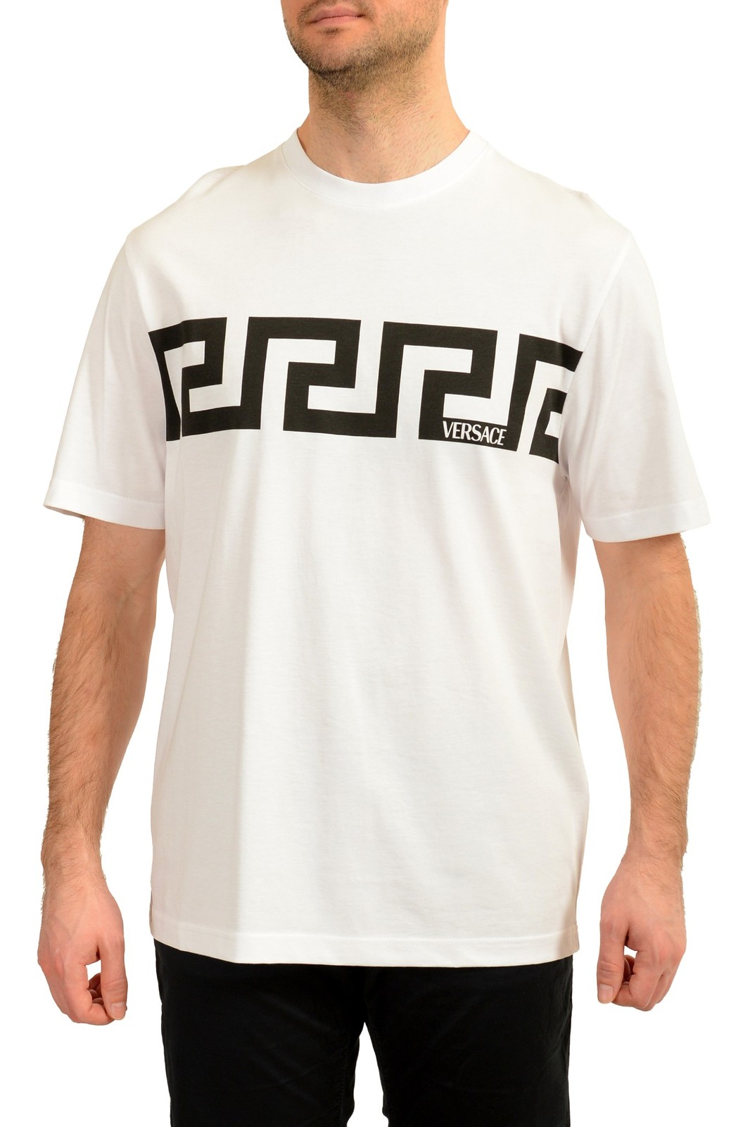 Versace Men’s White Greeca Print Crewneck Short Sleeve T-Shirt US 2XL IT 56
