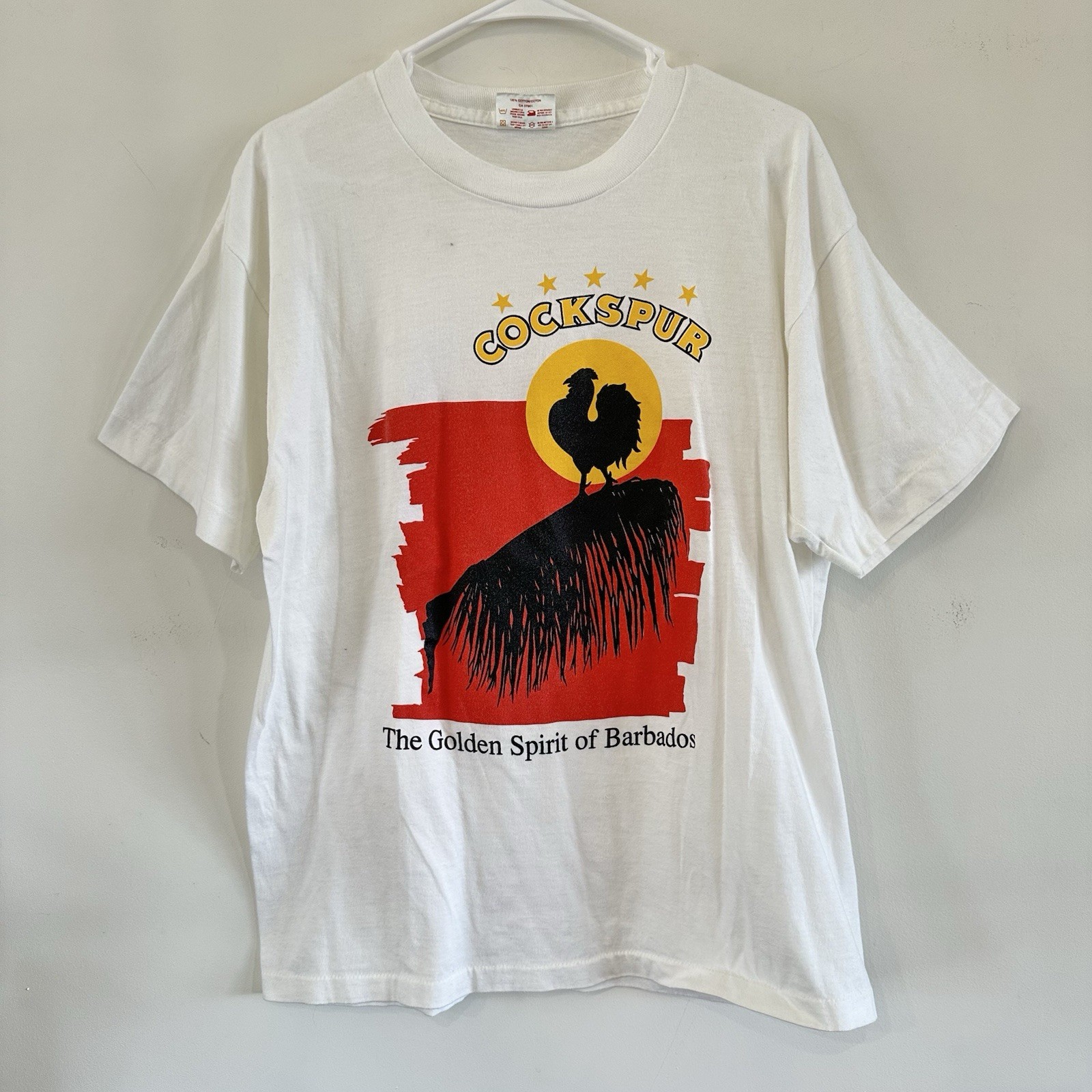 VTG Men’s White Cotton T Shirt XL Cockspur Rum The Golden Spirit Of Barbados