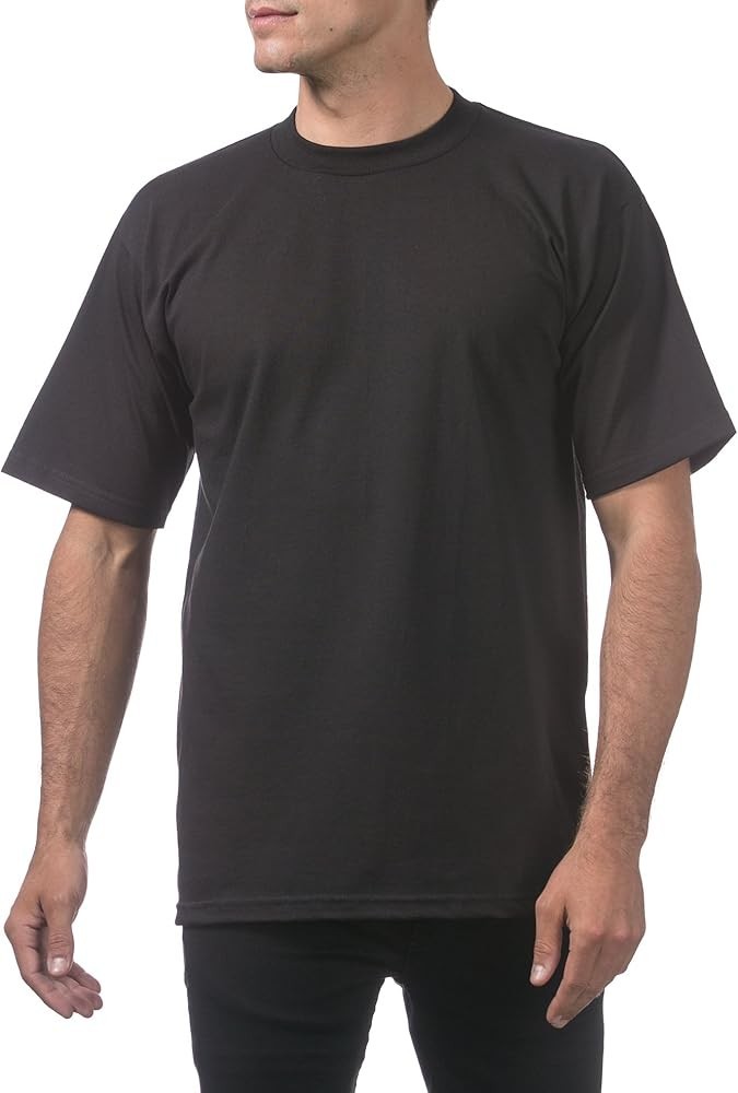 Pro Club Men’s Heavyweight Cotton Crew Neck Short Sleeve T-Shirt, Black