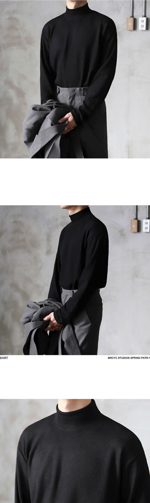 Mens Bottoming Long Sleeved Tee Thin T-Shirt Half Turtleneck Loose Crewneck Top