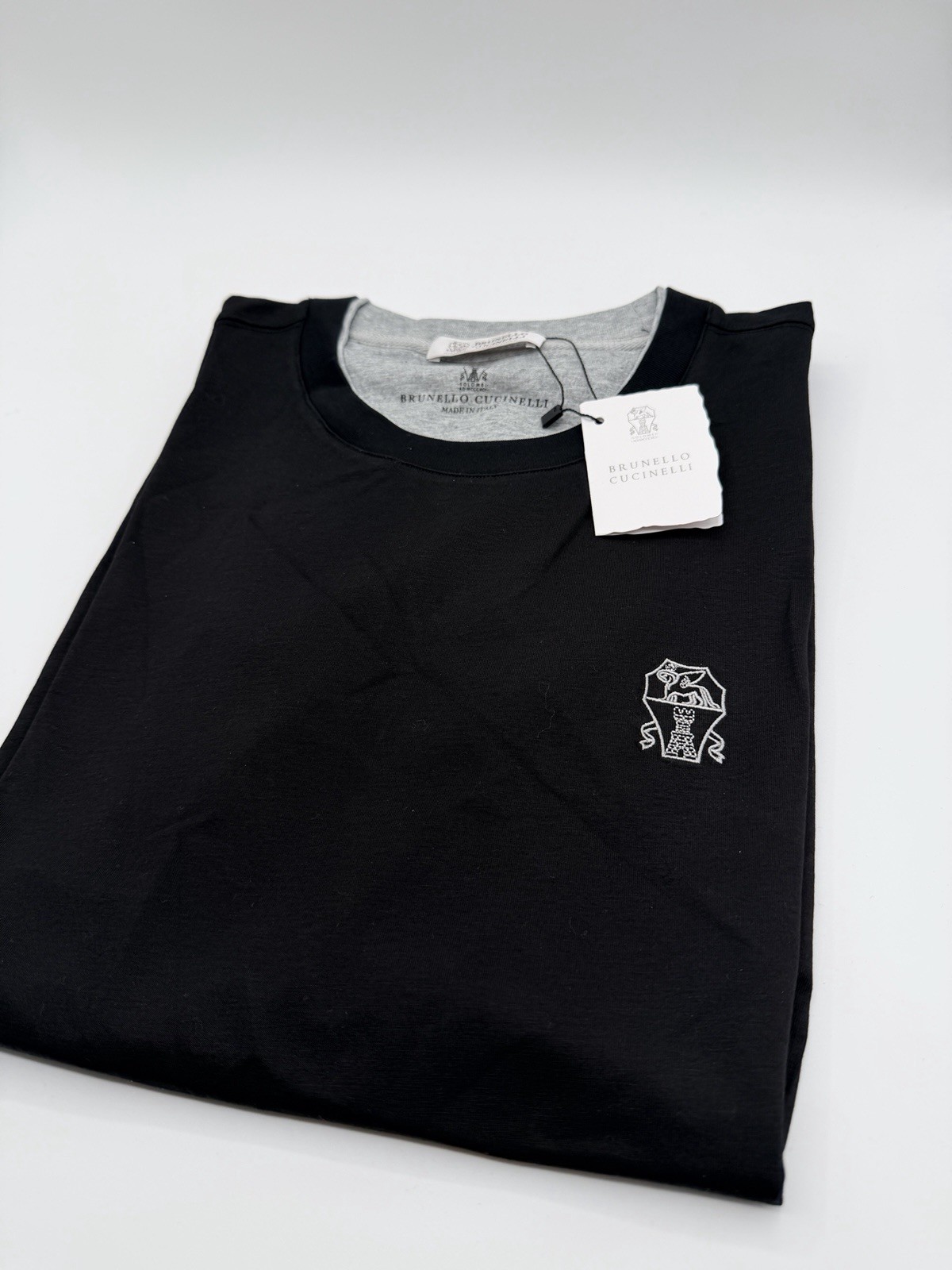 BRUNELLO CUCINELLI Black Embroidered Layered Short-Sleeve T-Shirt, Size XL