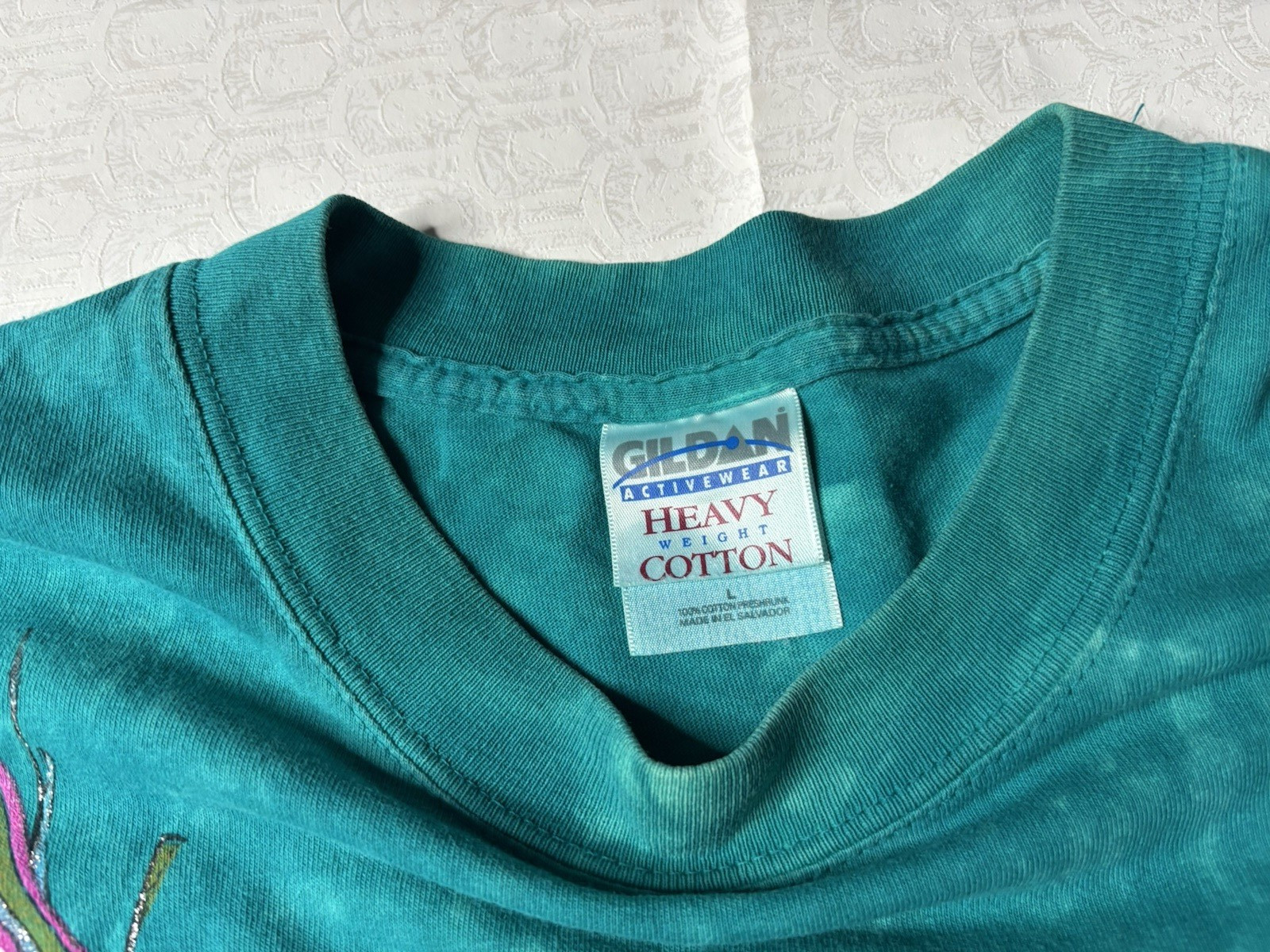 Vintage Tribal Feather Native American T Shirt Men Large Crew Neck Teal