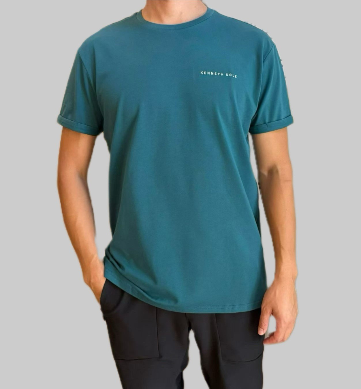 Kenneth Cole Men’s Crew Neck Short Sleeve Active Tee Pacific Green M Embroidery