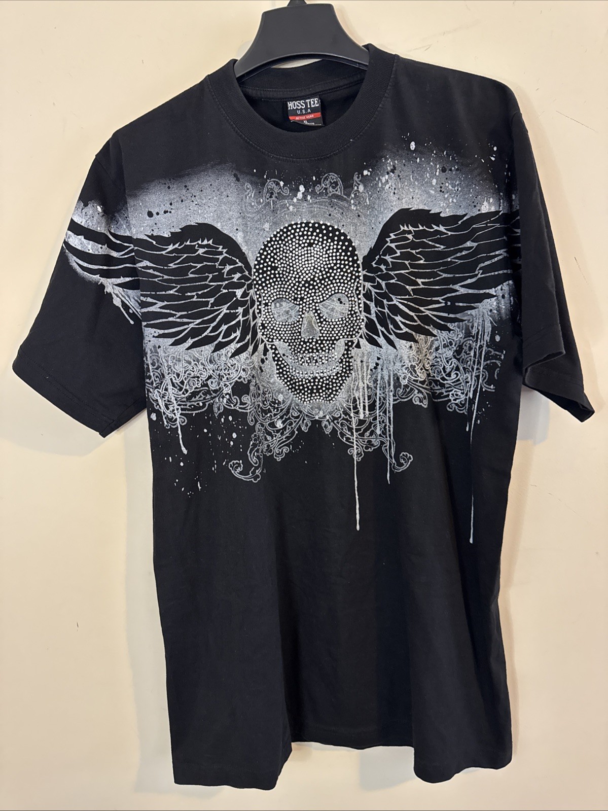 Hoss Tee Shirt Men ONIX Black Skull Size XL Embellished Rhinestones ONIX