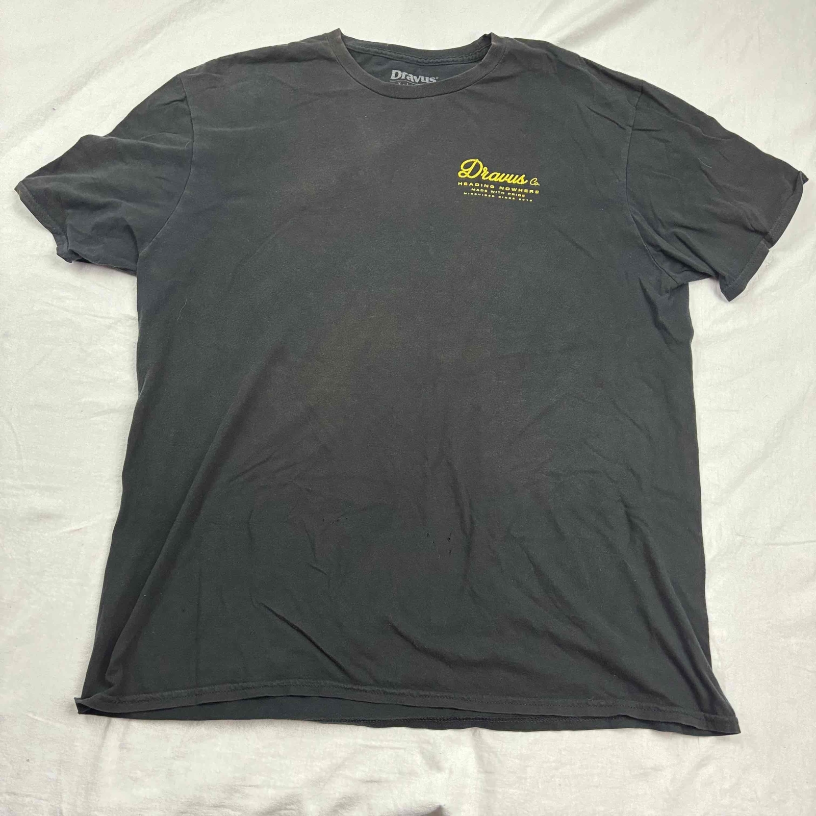Dravus Co. Mens Graphic T-Shirt Black Yellow Crew XL Heading Nowhere