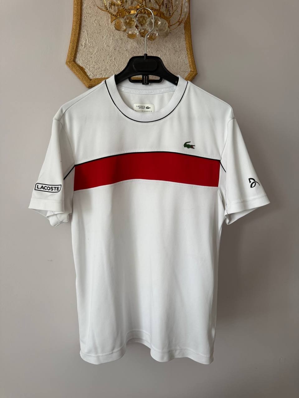 LACOSTE SPORT NOVAK DJOKOVIC WHITE CREW NECK SHIRT TENNIS MENS ADULT SIZE M TOP