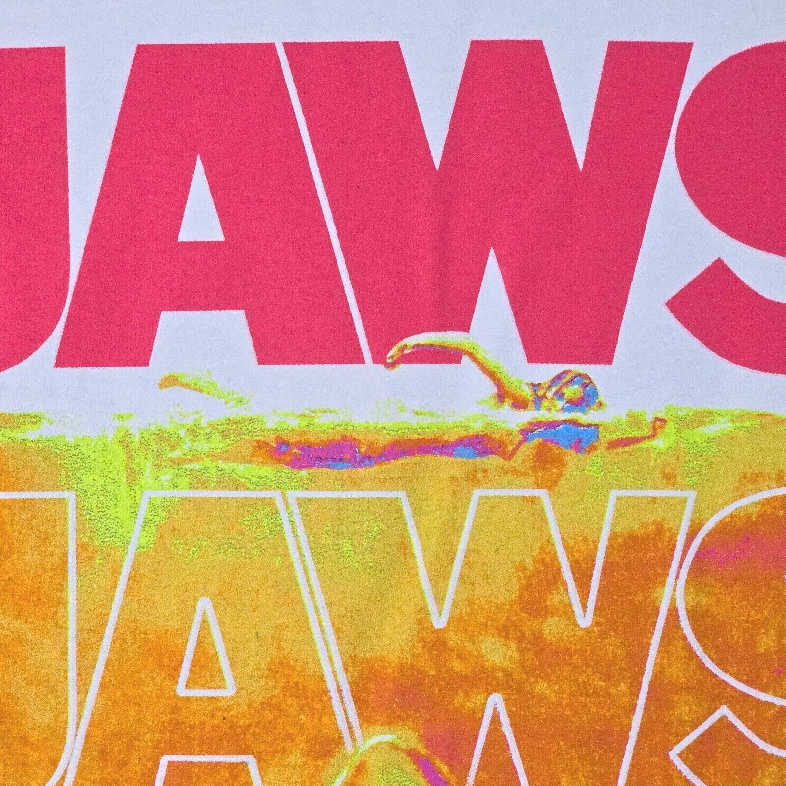 JAWS Shirt Mens Large Blue Orange Casual Movie Film Shark Poster Swimmer NWT