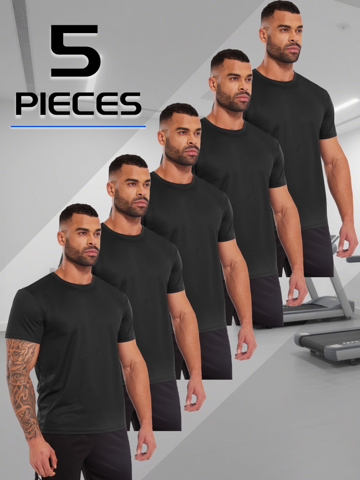 5 Pack Outdoor Running Sports T-Shirts for Men Quick Dry Gym Fitness Workout Tee