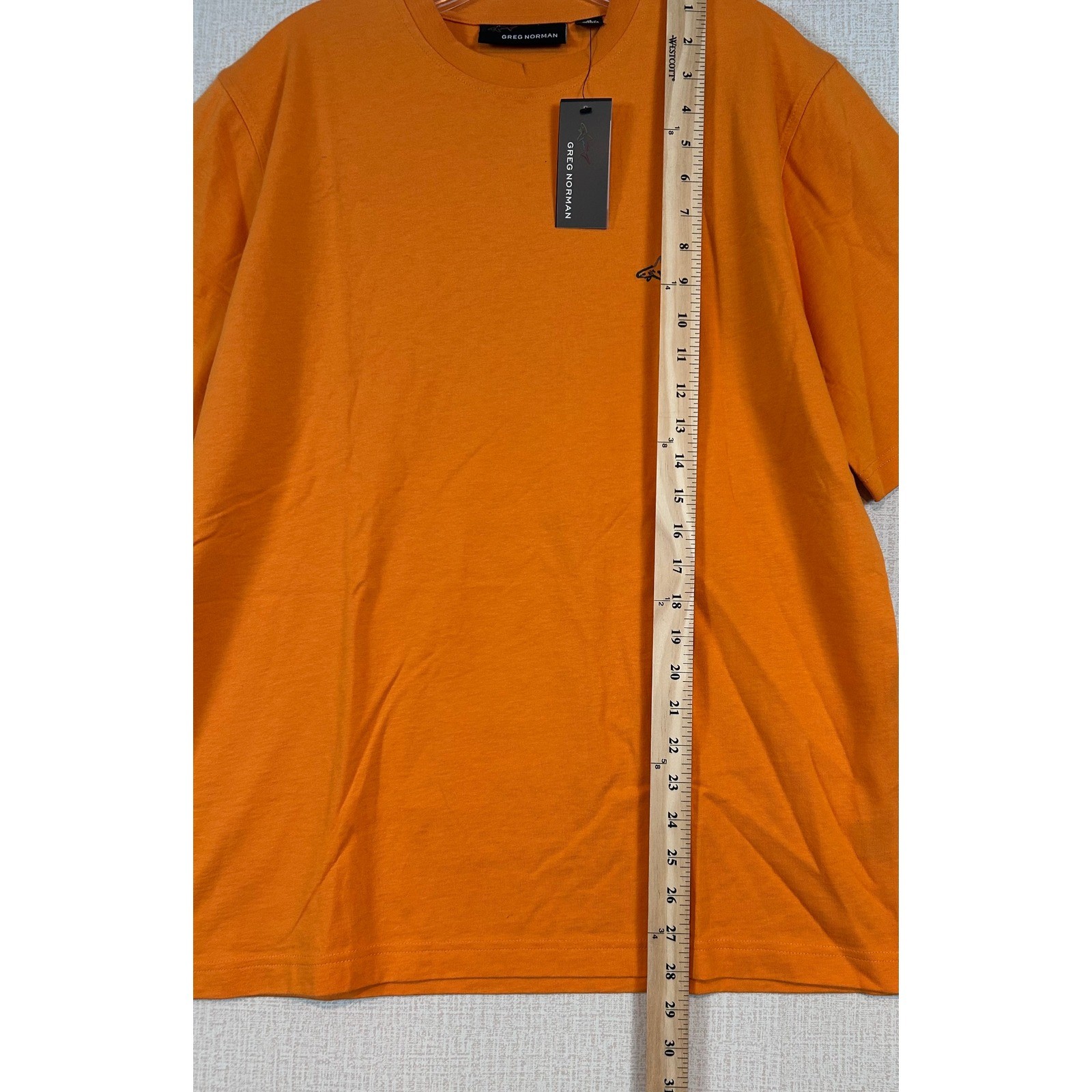 NWT Greg Norman Mens Orange Short Sleeve Shark Logo Crew Neck T-Shirt Summer -M-